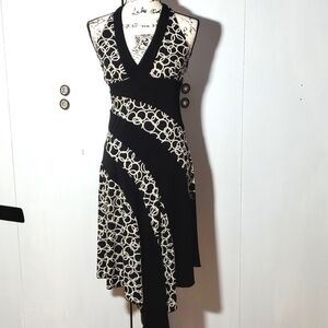 BCX- Black & White ARTSY Contemporary Halter Dress Size Medium